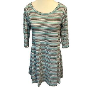 Living Doll Striped Mini Dress Women's M Multicolor Blue and Brown Casual